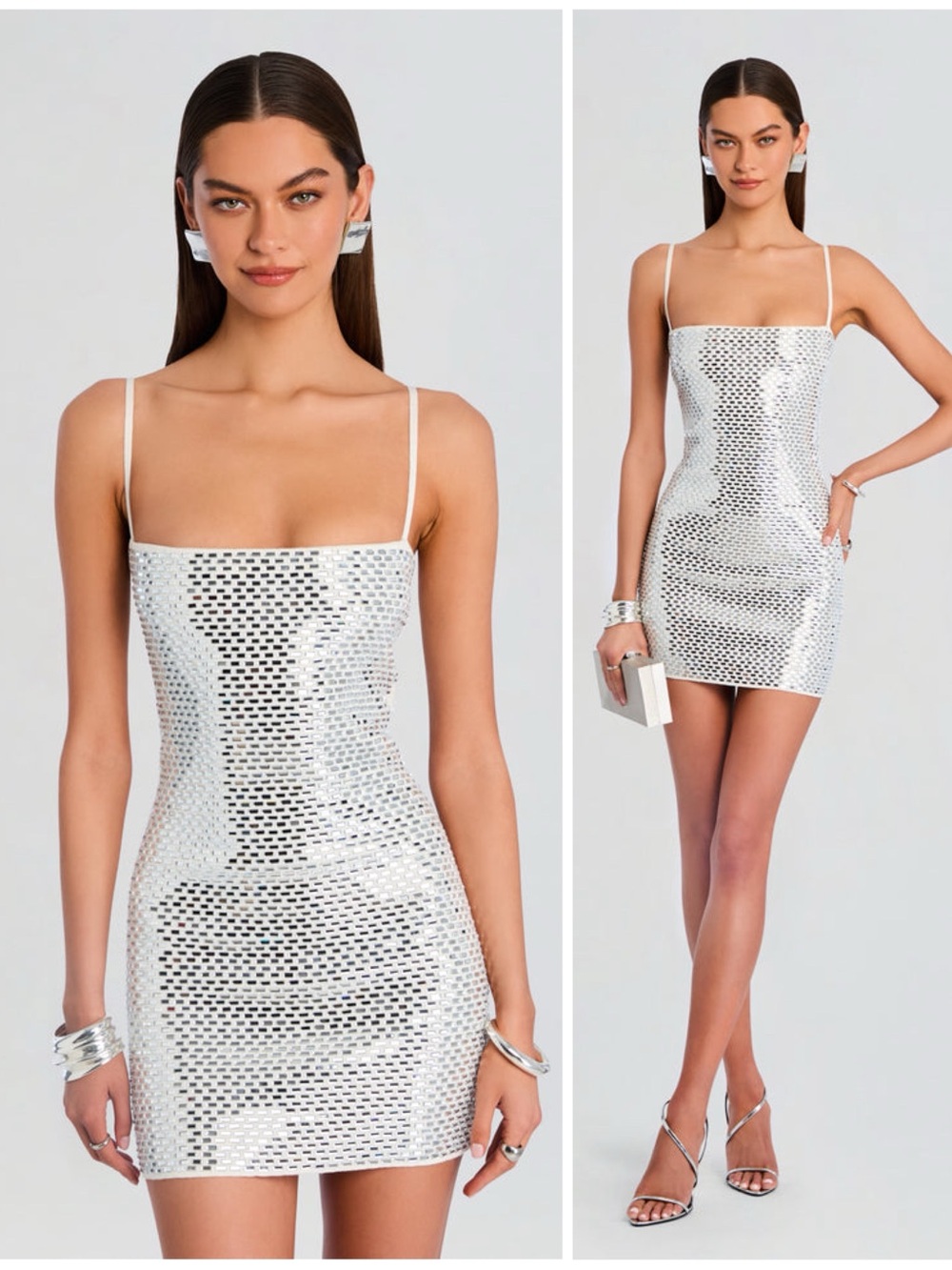 NEW Retrofete Avanya Knit Mirror Crystal Sequin Embellished White Mini Dress S